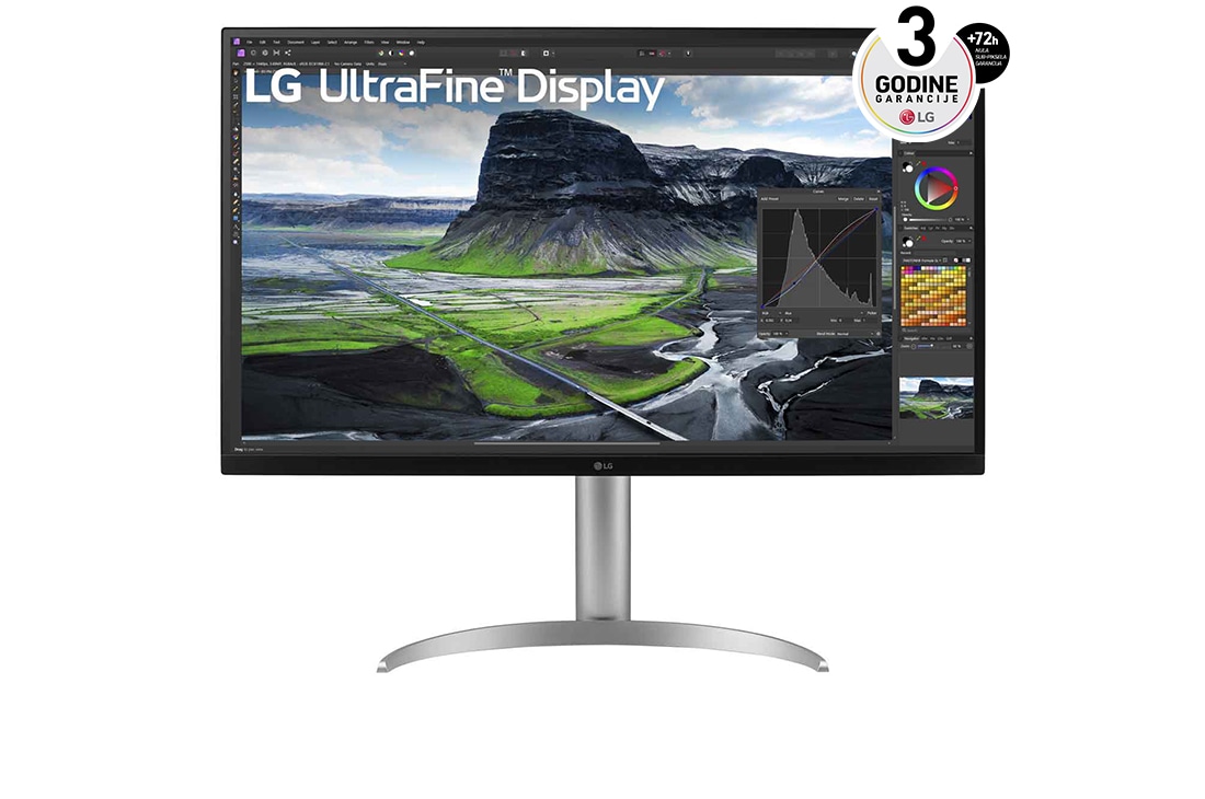 LG 31.5” UHD 4K Nano IPS monitor sa Auto Self Calibration, prikaz spreda, 32UQ85R-W
