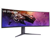 LG 45” UltraGear™ 32:9 odnos širina/visina, dvostruki KHD, zakrivljeni gejmer monitor sa brzinom osvežavanja od 200 Hz, Prikaz sa prednje strane rotiran za +30 stepeni	, 45GR75DC-B, thumbnail 3