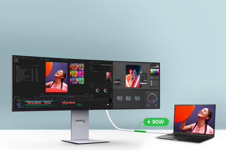 USB Type-C koristi se za povezivanje laptopa i monitora na kom je interfejs za uređivanje videa, s USB-C portom na monitoru.