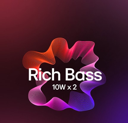 Vizuelni grafički element kojim se ističe upečatljivi zvuk s dva zvučnika od 10 W i bogati bas.