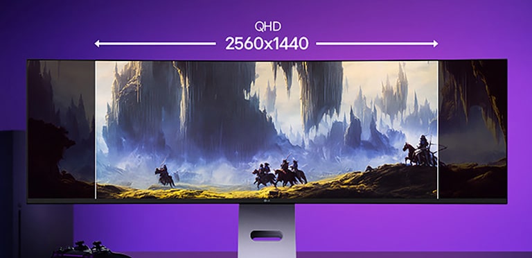 Poređenje vidnog polja kod DQHD 5120×1440 rezolucije. Gornja strana:prikaz s vidljivim okvirom;Donja strana:prikaz bez okvira