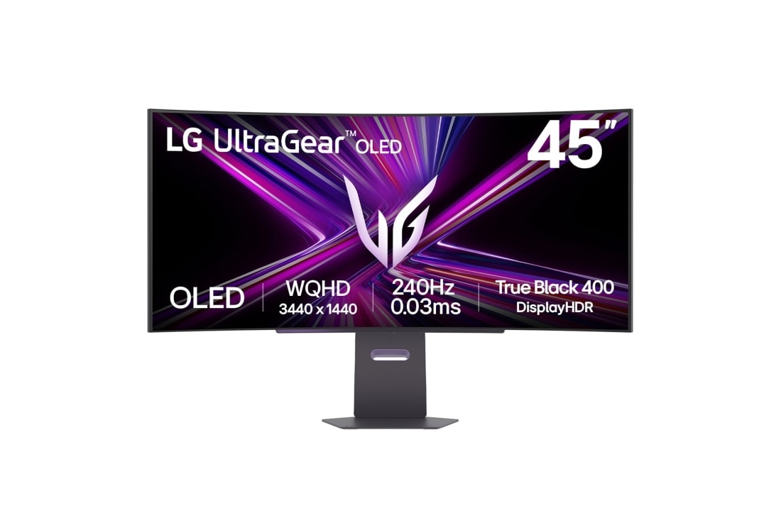LG 45'' UltraGear™ OLED 21:9 WQHD zakrivljeni gejmerski monitor sa brzinom osvežavanja od 240Hz, изглед отпред, 45GX900A-B
