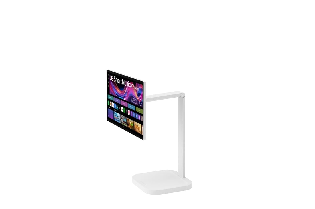 LG 32'' 4K UHD IPS pametni monitor Swing sa ekranom osetljivim na dodir i postoljem za pomeranje, -30 degree side view with monitor tilted -25 degrees and height adjusted downward, 32U889SA-W, thumbnail 10