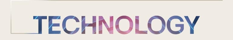 Reč „TECHNOLOGY” ispisana slovima s prelazom boja nalazi se na sredini tamne pozadine s tanko oivičenim okvirom koji se proteže s leve strane.