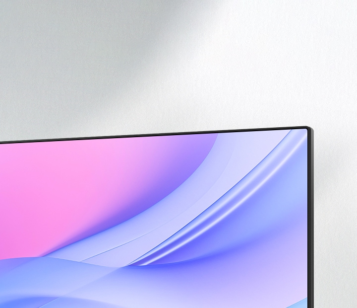 Prikazuje se tanak okvir i dizajn. Na ekranu je prelaz između roze i plave boje, naglašava se sveden i moderan izgled.