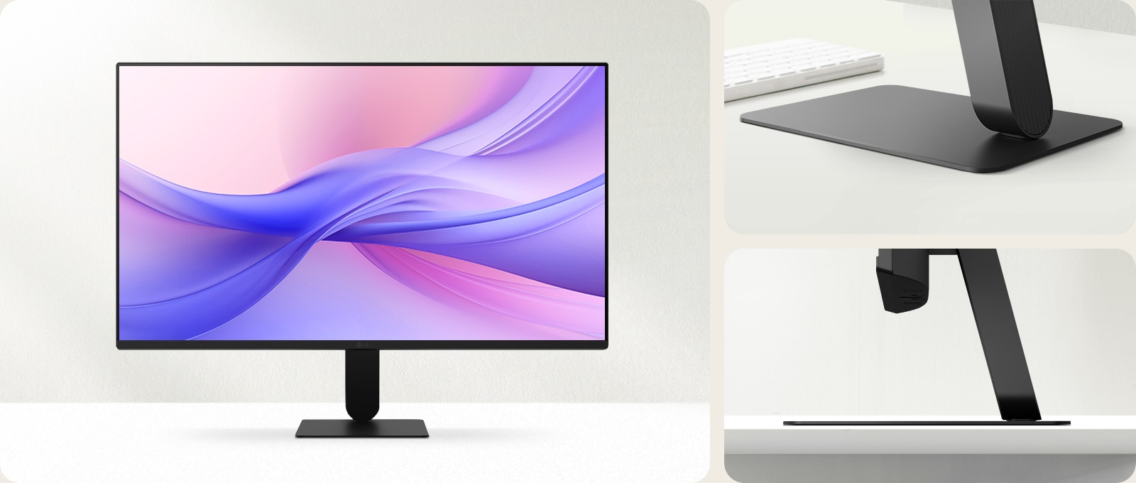 Prikaz monitora s uskim postoljem.Monitor se nesmetano rotira.Naglašava se uski okvir.Ističe se neupadljivo postolje monitora