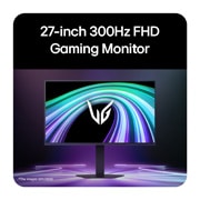 LG 27'' UltraGear™ FHD IPS monitor za igre sa brzinom osvežavanja od 300 Hz, 'Pogled spreda na gejming monitor prikazan u futurističkom okruženju sa neonskom atmosferom., 27G550B-B, thumbnail 4