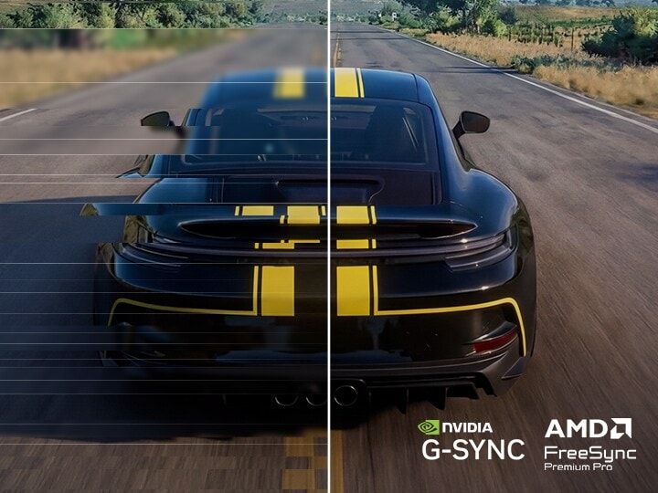 UltraGear monitor pruža nesmetano igranje trkačkih igara bez cepanja slike uz NVIDIA G-SYNC i AMD FreeSync Premium Pro