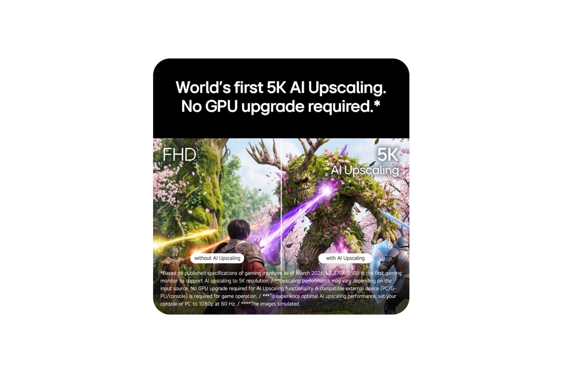 LG 27'' UltraGear™ IPS 5k Dual-Mode monitor za igre, Poređenje na podeljenom ekranu pokazuje poboljšani kvalitet slike uz AI upscaling kojim se postižu oštriji, detaljniji vizuelni elementi, 27GM950B-B, thumbnail 9