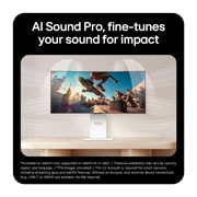 LG UltraGear™ GX9s od 34 inča, OLED gejming monitor koji pokreće webOS, Ova slika ističe AI Sound Pro, prikazujući optimizovan zvuk sa poboljšanom jasnoćom i ravnotežom za upečatljivije i snažnije zvučno iskustvo., 34GX90SB-W, thumbnail 6