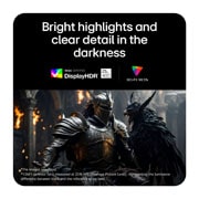 LG UltraGear™ GX9s od 34 inča, OLED gejming monitor koji pokreće webOS, Vitez u crnom oklopu s pticom u srednjovekovnoj dvorani pri čemu se ističu DCI-P3 98.5% i DisplayHDR 400., 34GX90SB-W, thumbnail 10