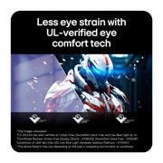LG UltraGear™ GX9s od 34 inča, OLED gejming monitor koji pokreće webOS, Ova slika ističe tehnologiju udobnosti za oči koju je potvrdio UL, prikazujući smanjeno naprezanje očiju sa ekranom bez treperenja, niskim nivoom plavog svetla i svedenim odsjajem za prijatnije iskust, 34GX90SB-W, thumbnail 11