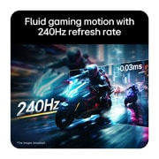LG UltraGear™ GX9s od 34 inča, OLED gejming monitor koji pokreće webOS, Na monitoru za igranje igara je prikazana scena motorciklističke trke koja ilustruje brzinu osvežavanja od 240Hz čime se dobijaju tečni pokreti tokom igranja., 34GX90SB-W, thumbnail 12