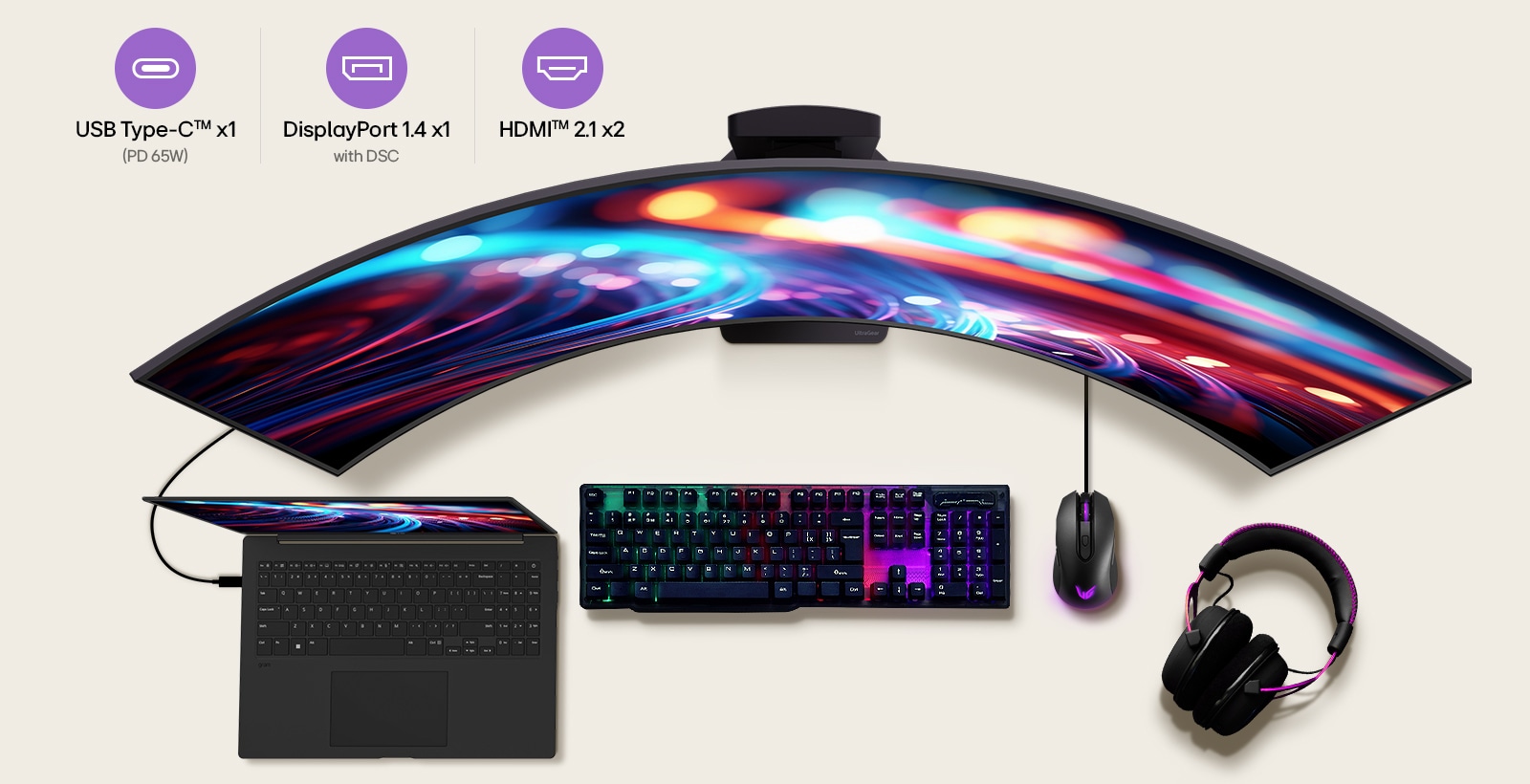 LG gejming monitor sa USB-C 65W, HDMI 2.1 i DisplayPort 1.4 za rad i vrhunsko gejming iskustvo.