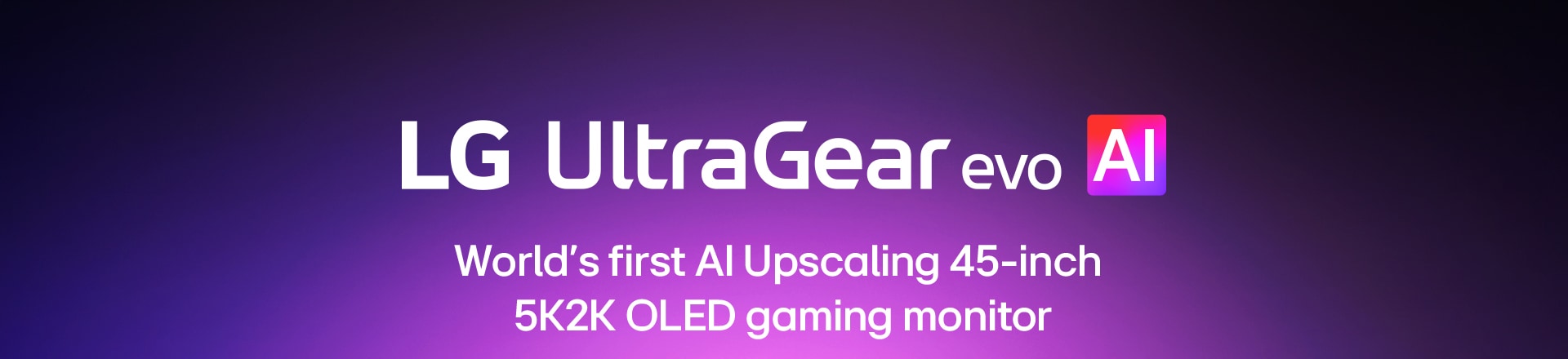 Logotip UltraGear™ evo AI u futurističkoj prostoriji sa neonskim osvetljenjem.