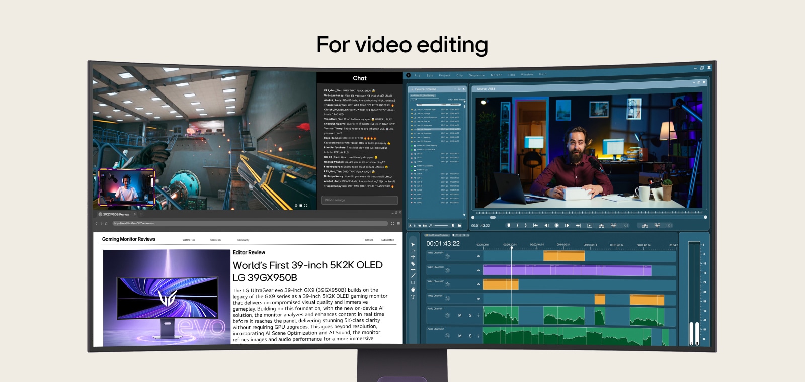 UltraGear monitor maksimalno povećava produktivnost pri uređivanju video zapisa i fotografija pomoću svog ekrana formata 21:9