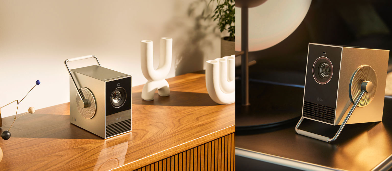 Razne situacije upotrebe projektora LG CineBeam HU710PB – na stolovima.