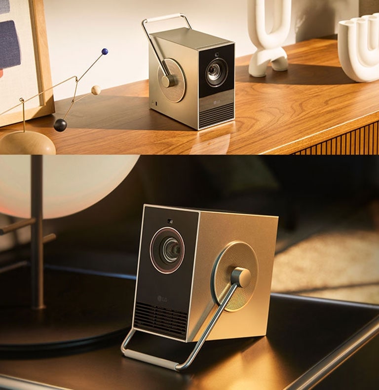 Razne situacije upotrebe projektora LG CineBeam HU710PB – na stolovima.