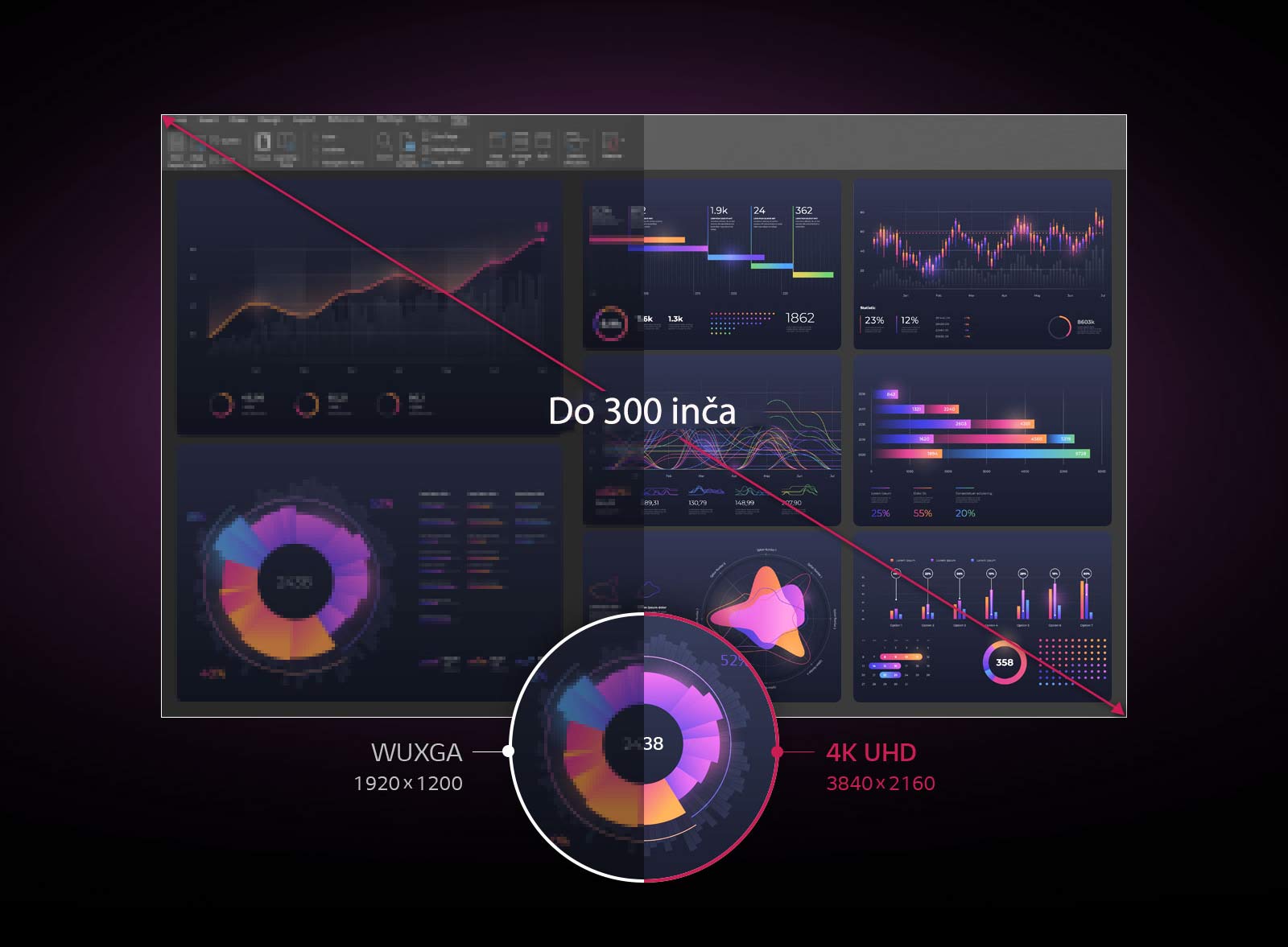 Ekran veličine do 300 inča / WUXGA 1920 X 1200 / 4K UHD 3840 X 2160