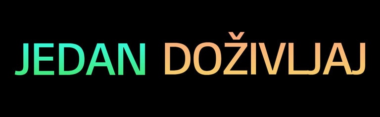 Reči „JEDAN DOŽIVLJAJ” (ONE EXPERIENCE) ispisane šarom sa prelazom između zelene i žute boje.