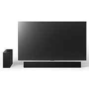 LG Soundbar zvučnik za TV koji sadrži Dolby Atmos, 3.1-kanalni, SG10TY, Prikaz 65-inčnog modela LG OLED G4, LG Soundbar zvučnika SG10TY i niskotonca sa strane, SG10TY, thumbnail 12
