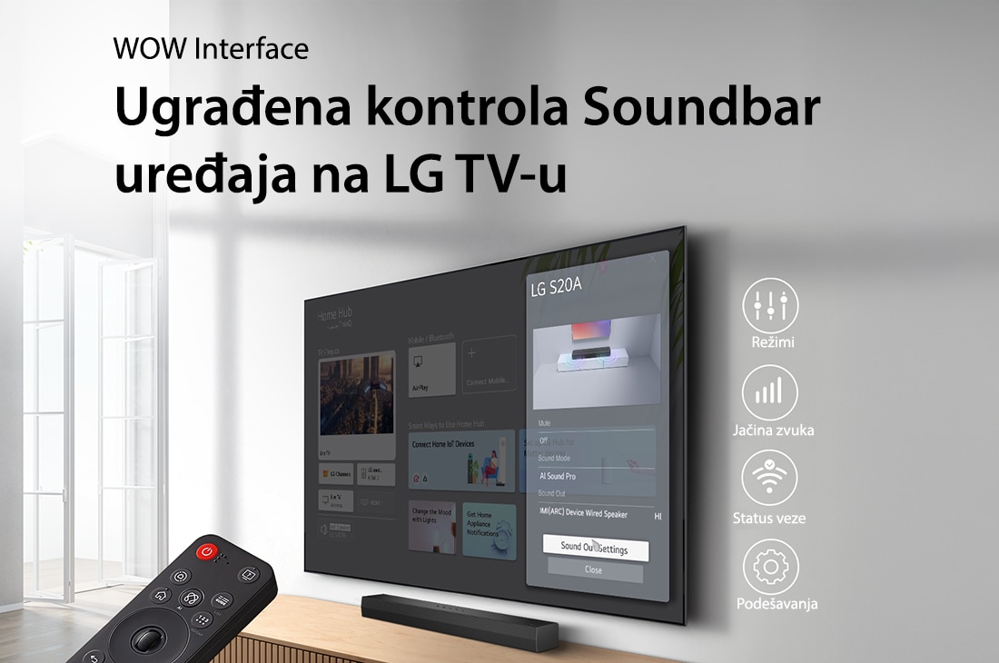 LG S20A LG Soundbar s 2.0-kanalnim zvučnikom za televizor, USP kartica: WOW Interface ugrađena kontrola Soundbar uređaja na LG TV-u			, S20A, thumbnail 12