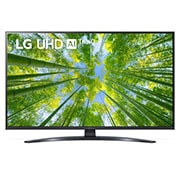 LG 43'' (108 cm) 4K HDR Smart UHD TV, Prikaz prednje strane LG UHD TV sa slikom i prikazanim logotipom proizvoda, 43UQ81003LB, thumbnail 1