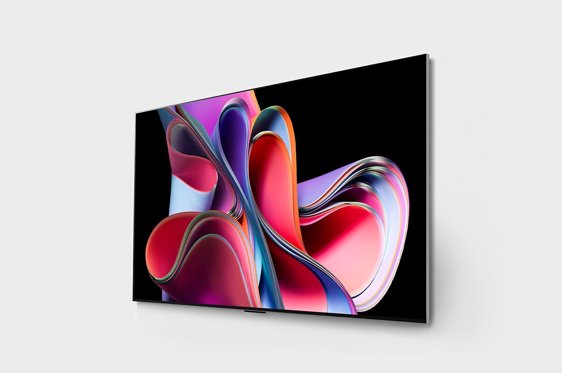 LG OLED evo G3 77 inča 4K Smart TV 2023, Bočni prikaz LG OLED G3 pod blagim uglom i okrenut ulevo na zidu, OLED77G33LA, thumbnail 3