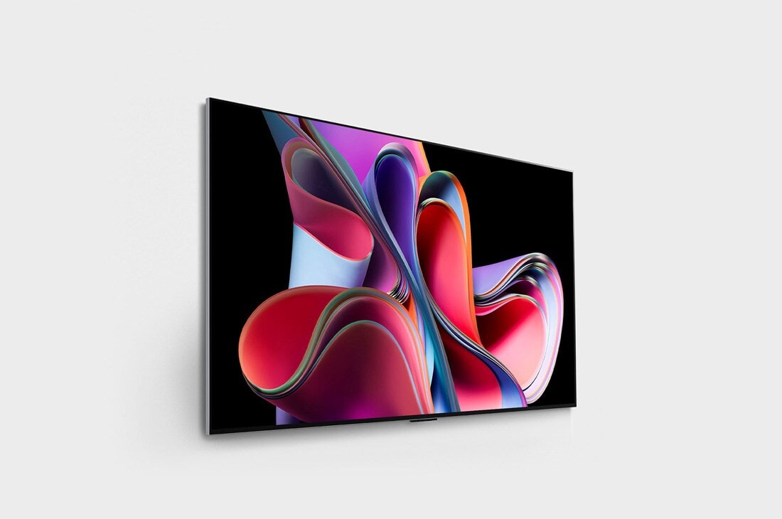 LG OLED evo G3 55 inča 4K Smart TV 2023, Bočni prikaz LG OLED G3 pod blagim uglom i okrenut udesno na zidu, OLED55G33LA, thumbnail 4