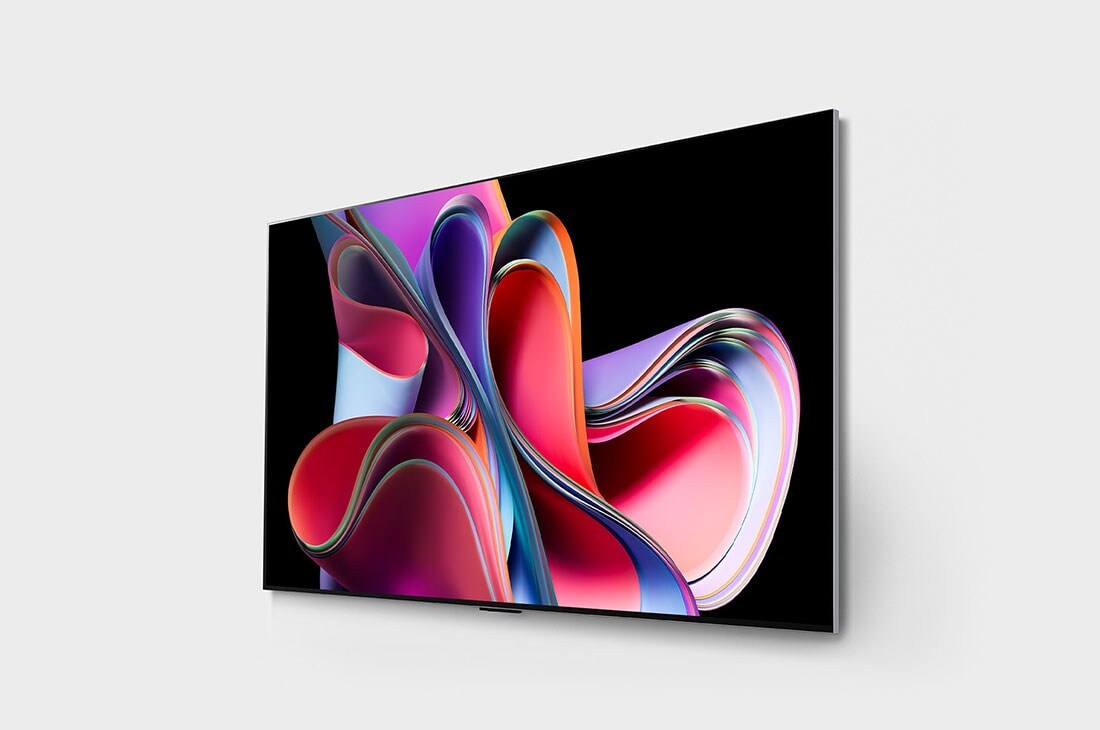 LG OLED evo G3 65 inča 4K Smart TV 2023, Bočni prikaz LG OLED G3 pod blagim uglom i okrenut ulevo na zidu, OLED65G33LA, thumbnail 3