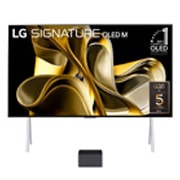 LG Prvi istinski bežični TV na svetu 97-inčni LG SIGNATURE OLED M3 sa prenosom slike i zvuka u 4K 120Hz , Pogled spreda na model LG OLED M3 i uređaj Zero Connect Box ispod njega, amblem „10 Years World No.1 OLED TV” (10 godina najbolji OLED TV na svetu), LG OLED evo, dok se na ekranu vidi logotip „5-Year , OLED97M39LA, thumbnail 1
