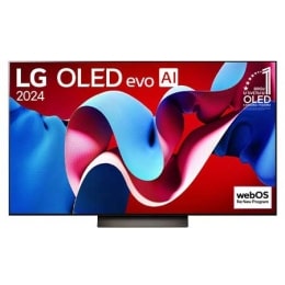 Prikaz spreda uređaja LG OLED evo TV, OLED C4, 11 godina br. 1 u svetu, logo OLED amblema na ekranu, kao i Soundbar ispod2