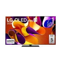 Pogled spreda sa LG OLED evo TV, OLED G4, 11 godina br. 1 u svetu OLED oznakom i logotipom 5 godina garancije na panel u uglu ekrana, kao i Soundbar zvučnikom ispod2