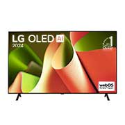 LG 77-inčni LG OLED AI B4 4K Smart TV 2024, Prikaz spreda uređaja LG OLED TV, OLED AI B4, 11 godina na 1. mestu u svetu, logo OLED amblema i programa webOS Re:New Program na ekranu sa 2-krakim postoljem, OLED77B42LA, thumbnail 1