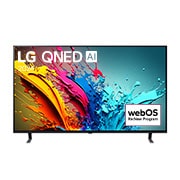 LG 86 inčni LG QNED AI QNED85 4K Smart TV 2024, Prikaz spreda uređaja LG QNED TV, QNED85 sa tekstom LG QNED AI, 2024 i logom webOS Re:New Program na ekranu, 86QNED85T3C, thumbnail 1