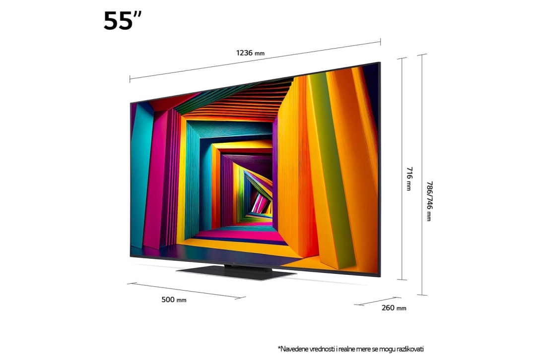 LG UHD AI UT91 4K Smart TV 2024 od 55 inča, Blago iskošen prikaz sa leve strane uređaja LG UHD TV, UT90, 55UT91003LA, thumbnail 3