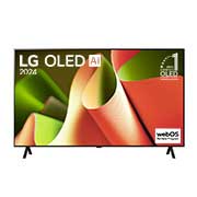 LG 55-inčni LG OLED AI B4 4K Smart TV 2024, Prikaz spreda uređaja LG OLED TV, OLED AI B4, 11 godina na 1. mestu u svetu, logo OLED amblema i programa webOS Re:New Program na ekranu sa 2-krakim postoljem, OLED55B42LA, thumbnail 1