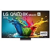 LG QNED MiniLED QNED99 8K Smart TV od 75 inča 2024 , Prikaz spreda uređaja LG QNED TV, QNED99 sa tekstom LG QNED 8K MiniLED, 2024 i logoom webOS Re:New Program na ekranu, 75QNED99T9B, thumbnail 1