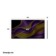 LG 83 inčni LG OLED evo AI G5 4K Smart TV 2025, Prikaz sa prednje i bočne strane LG OLED evo AI G5 4K pametnog televizora koji prikazuje njegove dimenzije dužine, širine, visine i dubine., OLED83G51LW, thumbnail 4