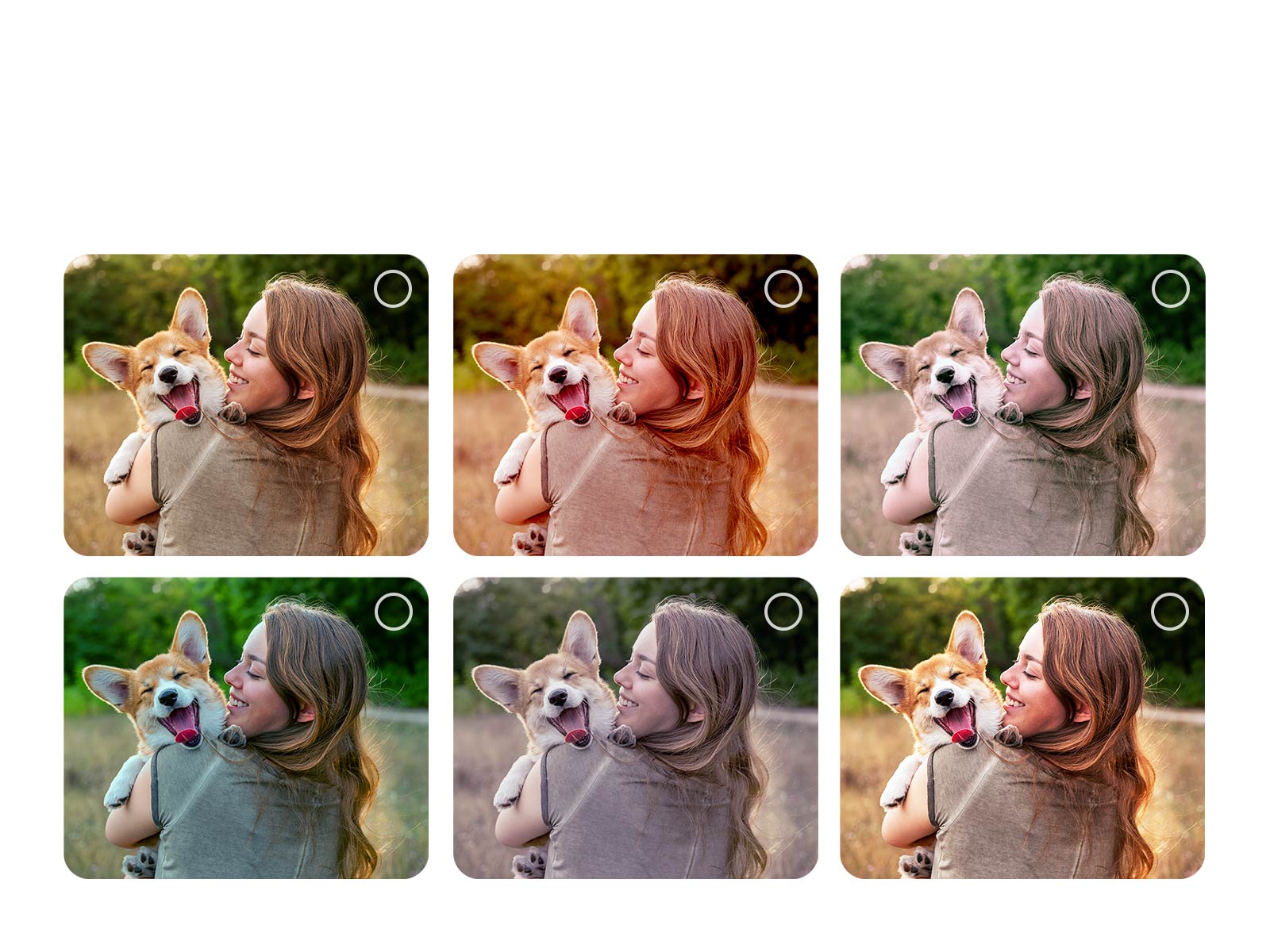 Ekran korisnika koji prolazi kroz proces personalizacije opcije AI Picture Wizard. Prikazane su serije slika sa označenim izborima korisnika. Pojavljuje se ikona učitavanja i prikazuje se položena slika koja se poboljšava sleva nadesno. 