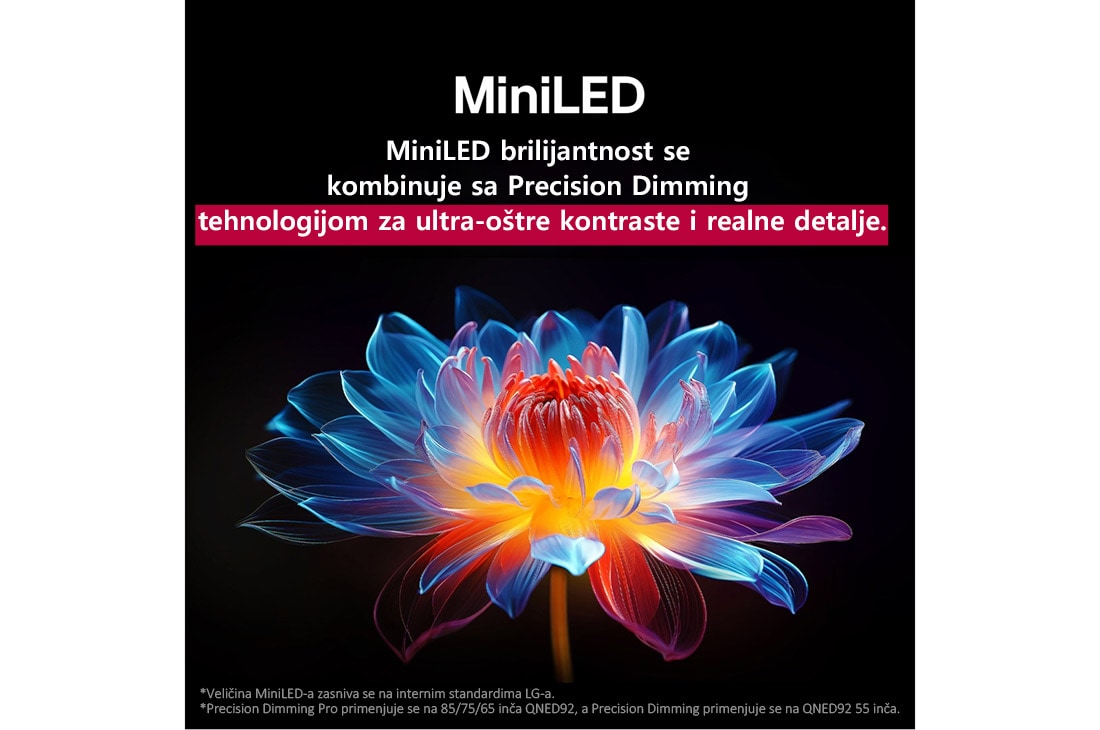 LG 50 inčni LG QNED evo AI QNED87 4K Smart televizor 2025, Položena slika pećine koja gleda ka čistom plavom nebu podeljena je po sredini, pri čemu je jedna polovina slike bleda, dok druga prikazuje oštar kontrast. U donjem levom uglu je mala slika koja prika, 50QNED87A3D, thumbnail 7