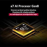 LG 65-inčni LG NanoCell AI NANO90 4K pametni televizor 2025, Alpha 7 AI procesor 8. generacije svetli žuto, a iz njega izlaze raznobojne svetlosne munje. Naslov govori o tome kako procesor pruža 4K kvalitet, zadivljujuće boje i osvetljenost., 65NANO90A3B, thumbnail 5