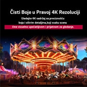 LG 65-inčni LG NanoCell AI NANO80 4K pametni televizor 2025, Slika podeljena po sredini koja prikazuje poređenje „pre i posle” čistih boja u rezoluciji Real 4K. Leva strana vrteške je oštra i šarena, dok je desna bleda. Naslov govori o tome kako svaka scena pos, 65NANO80A3B, thumbnail 7