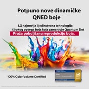 LG 86 inčni LG QNED evo AI QNED86 4K Smart televizor 2025, Različite boje prskaju sa poda. Intertrek sertifikat za 100% intenzivne boje do DCI-P3. Naslov govori o novoj i jedinstvenoj tehnologiji širokog spektra boja kompanije LG koja vam omogućava da vidite , 86QNED86A3A, thumbnail 6
