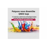 LG 65 inčni LG QNED evo AI QNED85 4K pametni televizor 2025, Alpha 8 AI procesor 2. generacije svetli narandžasto i roze, a iz njega izlaze raznobojne svetlosne munje. Naslov govori o tome kako procesor pruža 4K kvalitet, zadivljujuće boje i osvetljenost. Na sl, 65QNED85A3C, thumbnail 5