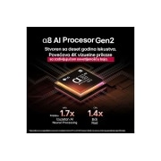 LG 75 inčni LG QNED evo AI QNED85 4K pametni televizor 2025, Alpha 8 AI procesor 2. generacije svetli narandžasto i roze, a iz njega izlaze raznobojne svetlosne munje. Naslov govori o tome kako procesor pruža 4K kvalitet, zadivljujuće boje i osvetljenost. Na sl, 75QNED85A3C, thumbnail 5