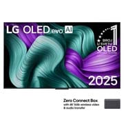 LG 65-inčni LG OLED evo M5 4K Smart TV, Prikaz sa prednje strane LG OLED M5 TV-a. 12 godina na 1. mestu u svetu, OLED amblem i logotip LG OLED evo AI 2025 su na ekranu. U uglu je Zero Connect Box s naslovom, Zero Connect Box s 4K 144Hz beži, OLED65M59LA, thumbnail 1