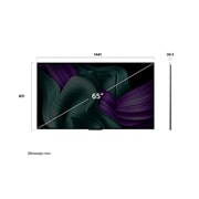 LG 65-inčni LG OLED evo M5 4K Smart TV, Prikaz sa prednje i bočne strane LG OLED M5 TV-a koji prikazuje njegove dimenzije dužine, širine, visine i dubine., OLED65M59LA, thumbnail 2