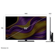 LG 55 inčni LG OLED evo AI G5 4K Smart TV 2025, Prikaz sa prednje i bočne strane LG OLED evo AI G5 4K pametnog televizora koji prikazuje njegove dimenzije dužine, širine, visine i dubine., OLED55G53LS, thumbnail 4