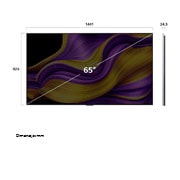 LG 65 inčni LG OLED evo AI G5 4K Smart TV 2025, Prikaz sa prednje i bočne strane LG OLED evo AI G5 4K pametnog televizora koji prikazuje njegove dimenzije dužine, širine, visine i dubine., OLED65G53LS, thumbnail 4
